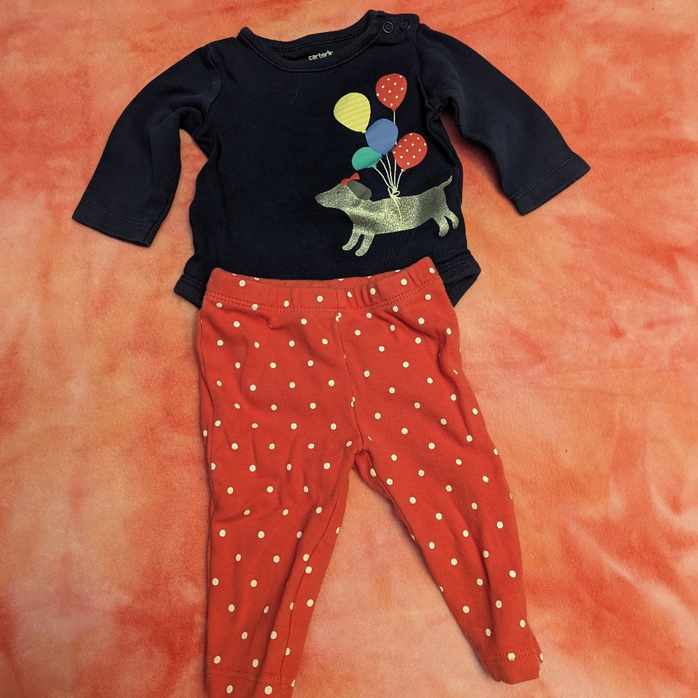 3 Months Carter’s Doxie+Balloons Matching Onesie+Pants